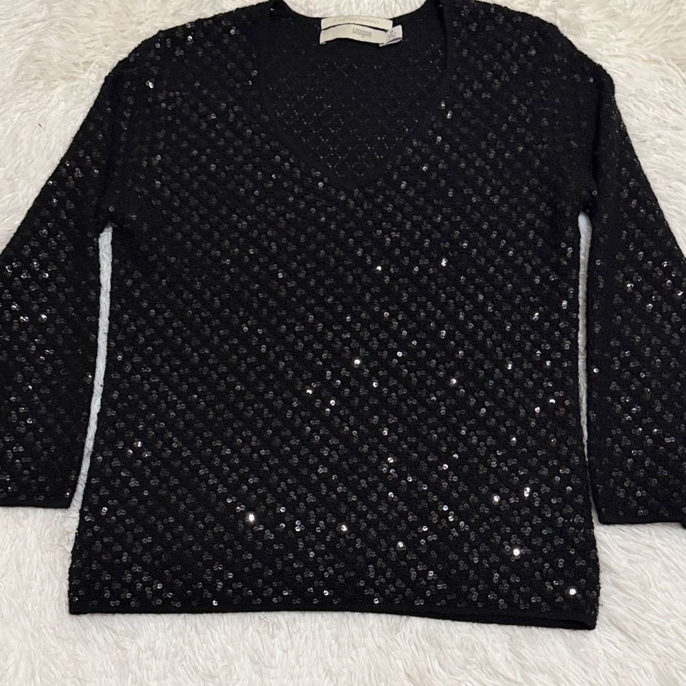 Elegant Black Sequin V-neck Sweater Vintage
